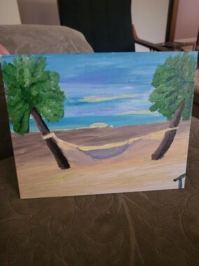 Hand-Painted Beach Hammock Canvas - Blue & Green By E and T Paintings